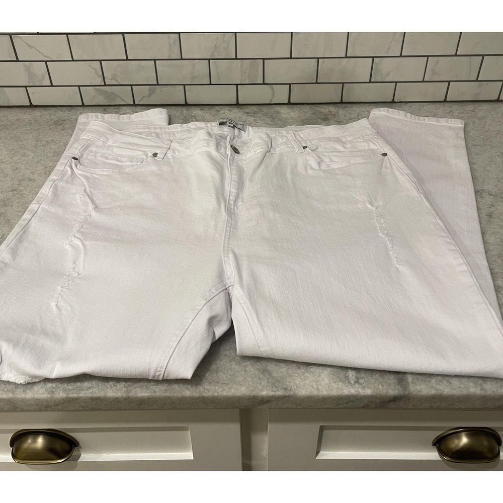 Chic Soul Jeans Womens 3X White Distressed High Rise Skinny Stretch Denim